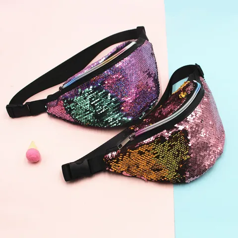 Riñonera de Moda con Lentejuelas de Sirena para Mujer Riñonera con Lentejuelas Reversibles Correa Ajustable Bolsa de Deporte
