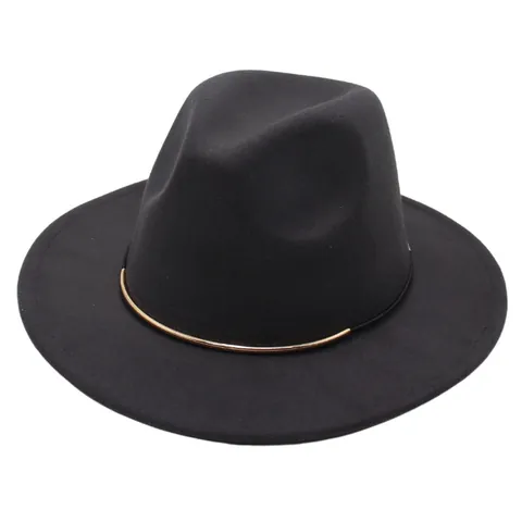 Elegant Cotton Polyester Fedora Hat For Men Women Wide Brim Jazz Cap With Metal Trim Band Solid Color Sunshade Autumn Winter Hat