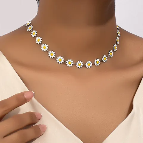 Collana Vintage Margherita in Smalto per Donna Lega Smalto a Goccia Minimalista Ins Stile Ciondolo Floreale Gioielli Accessori