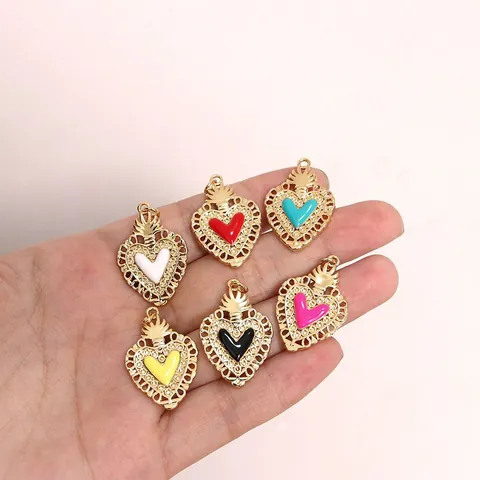 Vintage Herz Kupfer Anhänger Für Halskette Armband Schmuckherstellung Emaille Filigran Hohl Charms Elegante Accessoires Damen