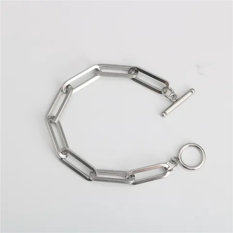 Bracelet à Maillons Trombone en Acier Inoxydable Exagéré pour Unisexe Style Européen Fermoir en T Bijoux Géométriques