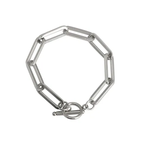 Bracelet à Maillons Trombone en Acier Inoxydable Exagéré pour Unisexe Style Européen Fermoir en T Bijoux Géométriques