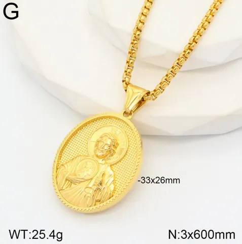 Collana con Pendente Medaglione Ritratto Religioso Vintage Acciaio Inossidabile Rilievo 3D Gesù Vergine Maria Gioielli