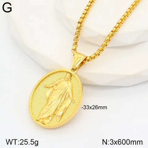 Collana con Pendente Medaglione Ritratto Religioso Vintage Acciaio Inossidabile Rilievo 3D Gesù Vergine Maria Gioielli