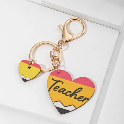Teacher Appreciation Keychain Acrylic Rainbow Pencil Heart Design Creative Graduation Gift For Best Teacher Ever Accessories