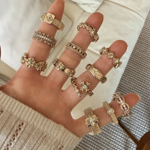 Women Ig Style Pentagram Star Stainless Steel 18K Gold Plated Rings