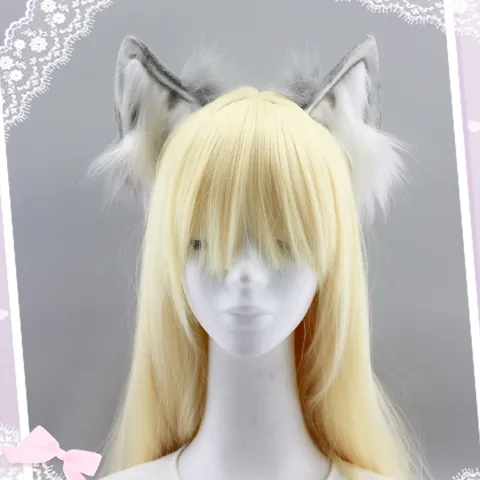 Cerchietto con Orecchie di Animali in Pelliccia Sintetica Fatto a Mano Giapponese Coda di Volpe Lolita Cosplay Accessori per Capelli