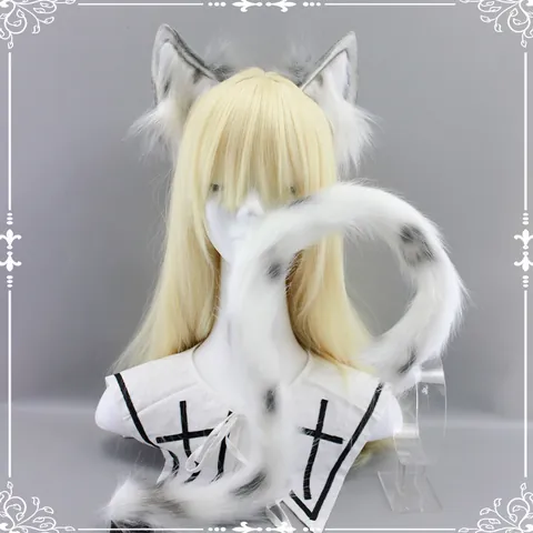 Cerchietto con Orecchie di Animali in Pelliccia Sintetica Fatto a Mano Giapponese Coda di Volpe Lolita Cosplay Accessori per Capelli