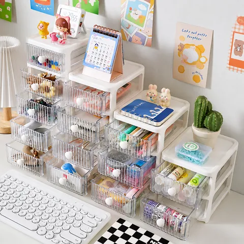 Modern Multi-Layer Desktop Drawer Storage Box Transparent Plastic Makeup Stationery Organizer Stackable Cabinet Household Storage Box