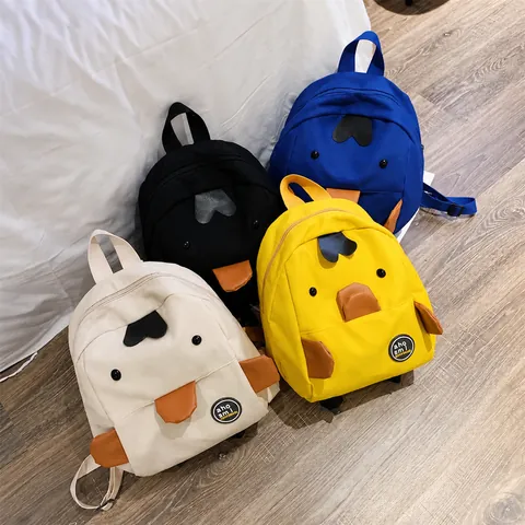 Cute Cartoon Duck Kids Backpack Canvas Toddler Schoolbag For Boys Girls Kindergarten Anti-Lost Small Backpack School Outing Bag