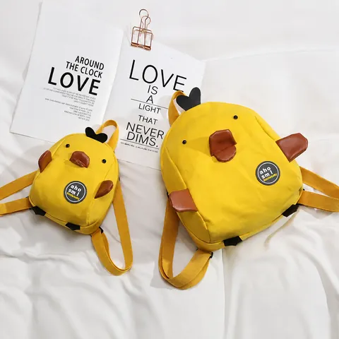 Cute Cartoon Duck Kids Backpack Canvas Toddler Schoolbag For Boys Girls Kindergarten Anti-Lost Small Backpack School Outing Bag