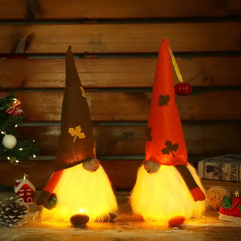 Erntedankfest Thanksgiving Leuchtende Gnom Ornamente Herbst Ahornblatt Kürbis Rudolf Plüschpuppe LED Licht Auf Weihnachten Deko