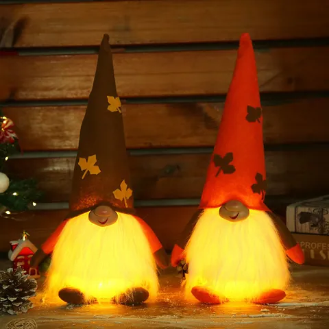 Erntedankfest Thanksgiving Leuchtende Gnom Ornamente Herbst Ahornblatt Kürbis Rudolf Plüschpuppe LED Licht Auf Weihnachten Deko