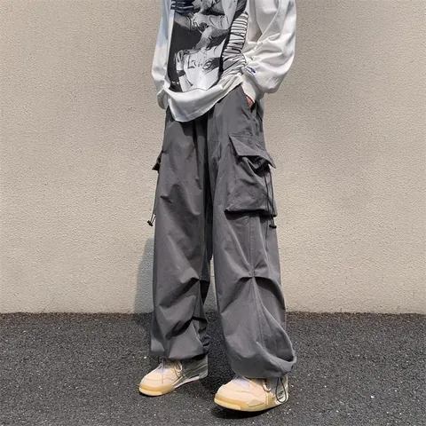 American Vintage Cargo-Hose Herren Damen Techwear Lockere Passform Kordelzug-Saum Mehrere Taschen Retro High Street Casual Hose