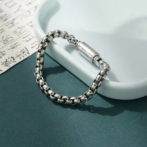 Vintage Versilbertes Kupfer Drachenknochen Gliederkette Armband Für Herren Damen Retro Geometrische Kette Unisex Schmuck Geschenk