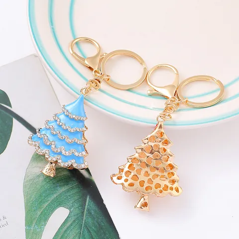 Llavero de Árbol de Navidad Esmaltado Con Diamantes de Imitación Aleación de Zinc Chapado en Oro Colgante de Árbol Regalo