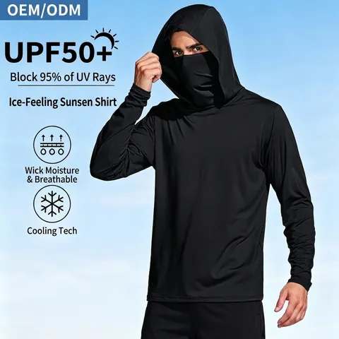 Hoodie Protettiva Solare UPF50+ Con Maschera Facciale Integrata Manica Lunga Giacca Outdoor in Seta di Ghiaccio