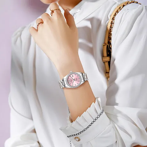 Orologio da Polso al Quarzo con Strass da Donna Elegante Cinturino in Acciaio Impermeabile con Data e Numeri Romani Regalo