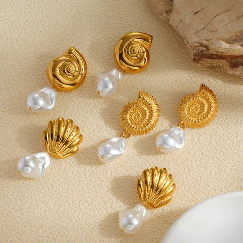 Marine Style Classic Style Scallop Conch Fish Tail 304 Stainless Steel Plating Stainless Steel Jewelry Sets