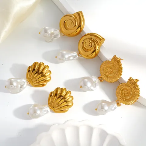 Marine Style Classic Style Scallop Conch Fish Tail 304 Stainless Steel Plating Stainless Steel Jewelry Sets