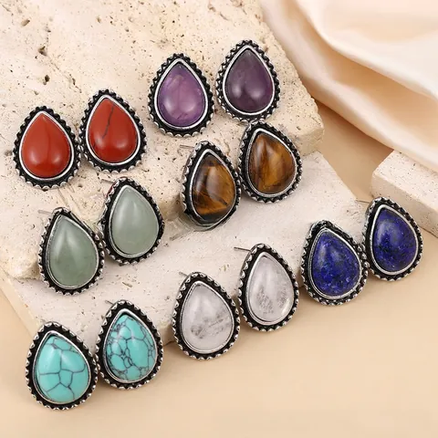 Vintage Legierung Wasser Tropfen Ohrstecker Naturstein Kristall Boho Tränenohrring Für Damen Nische Pendeln Schmuck Geschenk