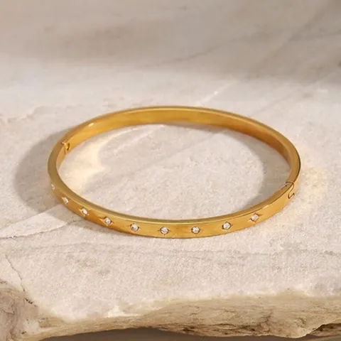 Stainless Steel Rhinestone Clasp Bracelet High Version 18k Gold Plated Bangle Titanium Steel Jewelry