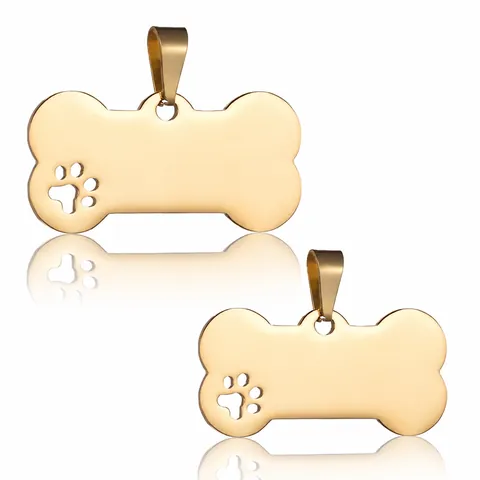 Stainless Steel Bone Shape Pet ID Tag Hollow-out Paw Print Dog Tag Mirror Polished Metal Anti-lost Pendant For Dogs Cats