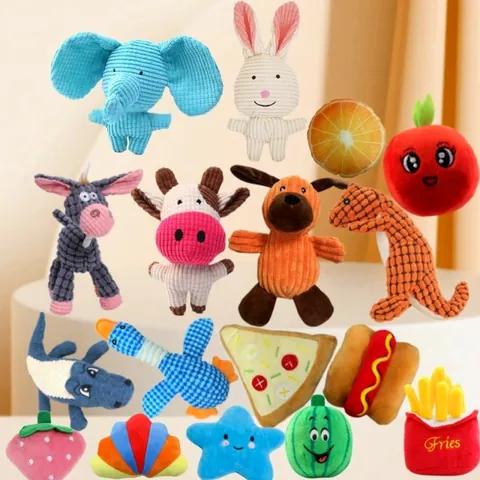 Simple Multi-Color Fruit Cartoon Animal Shape Bite Resistant Vocal Pet Toy