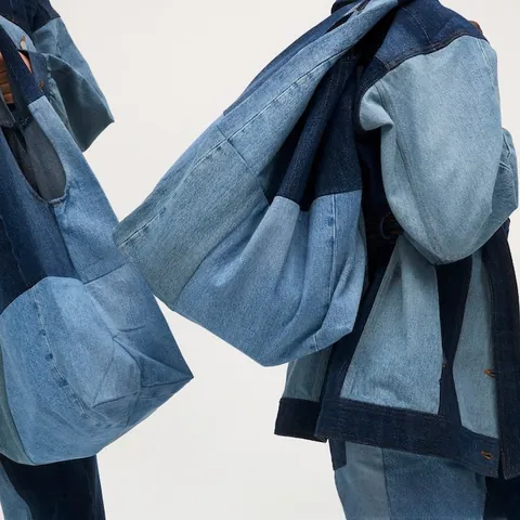 Borsa Tote in Denim Patchwork a Grande Capacità per Donna Borsa a Tracolla Blu Retrò a Contrasto Colore Hobo Bag Pendolare Elegante