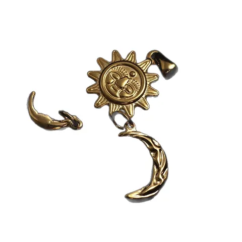Ciondolo Lucido Sole Luna In Acciaio Al Titanio Placcato Oro 18k