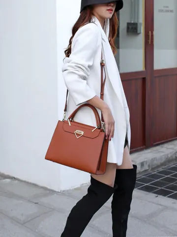 Borsa A Mano Da Donna In Pelle Pu Media Colore Solido Stile Vintage Elegante Con Cerniera