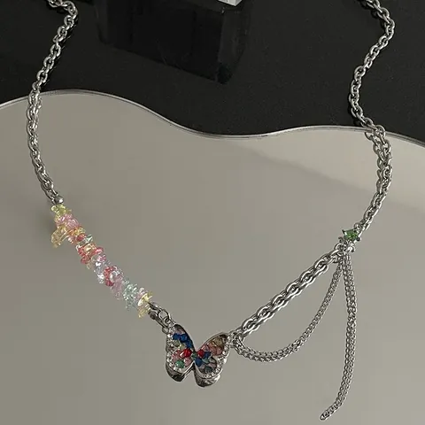 Collana A Farfalla In Acciaio Al Titanio Con Strass Intarsiati Catena Clavicola Personalità Dopamina Gioielli Di Nicchia