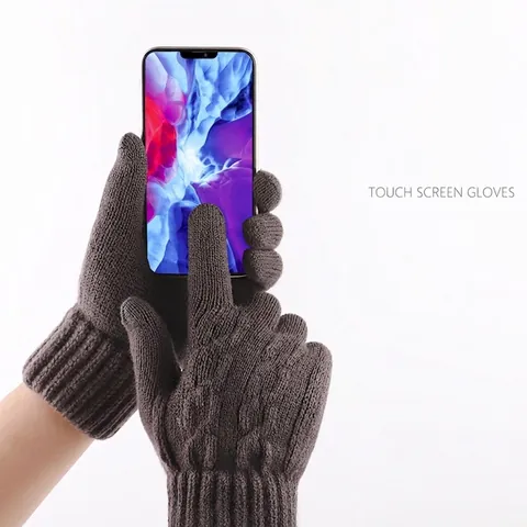 Unisex Winter Touch Screen Gloves Acrylic Knitted Fleece Lined Warm Thick Windproof Jacquard Outdoor Cold Weather Gloves