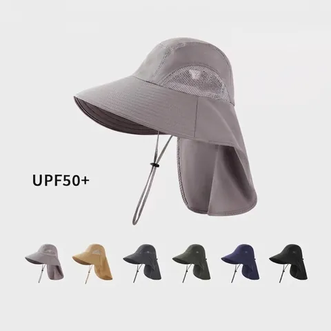 Herren UPF50+ Outdoor Sonnenhut Mit Nackenschutz Breite Krempe Atmungsaktives Mesh Angelhut Verstellbar Wasserdicht Wandern Hut