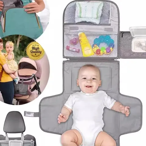 Portable Baby Waterproof Diaper Changing Pad Foldable Travel Changing Station Diaper Bag With Storage Pockets For Infants Grey