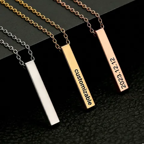 Minimalist 304 Stainless Steel 3D Vertical Bar Pendant Necklace For Women Men PVD Gold Plated Geometric Bar Chain Necklace Jewelry