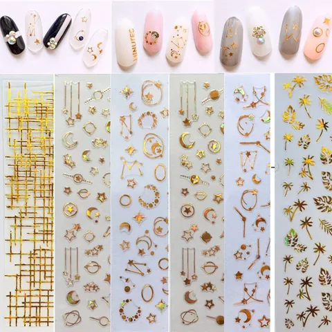 Pegatinas para Uñas Astronómicas Estrella Luna Constelación Autoadhesivas Manicura Calcomanías Láser Oro Plata DIY Decoración