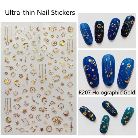 Pegatinas para Uñas Astronómicas Estrella Luna Constelación Autoadhesivas Manicura Calcomanías Láser Oro Plata DIY Decoración