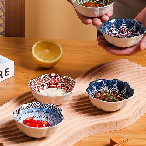 Japanse Boheemse Keramische Kruidenschotel Mandala Patroon Bloembladrand Sausplaat Kleine Dipschaal Voor Keuken Dineren Thuis Servies