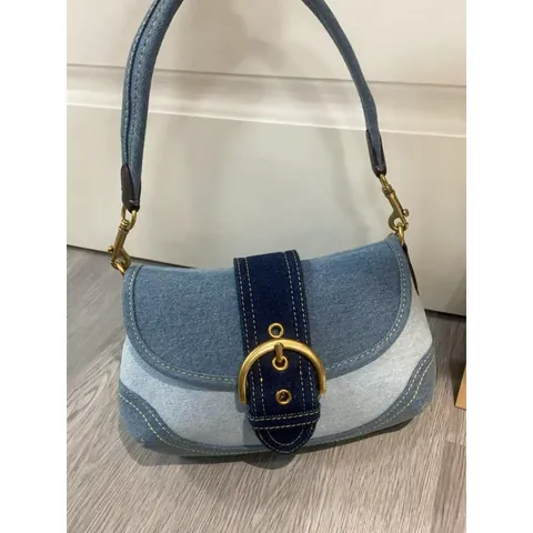 Bolso De Hombro De Mujer Pequeño De Mezclilla Con Bloques De Color Y Hebilla Magnética Cuadrada