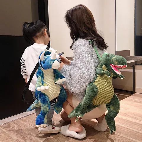 Cartoon Dinosaur Plush Backpack For Kids Funny T-Rex Triceratops Shaped School Bag Cute Animal Toddler Travel Rucksack Gift