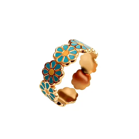 Mode Acier Inoxydable Coloré Huile d'Égouttement Fleur Bague Ouverte pour Femme Design de Niche Luxe Marguerite Cœur Feuille Réglable Bijoux