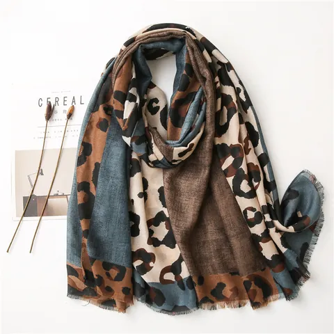 Damen Retro Leopard Muster Schal Modisch Sonnenschutz Atmungsaktiv Stola Groß Leicht Bedruckt Animal Print Wrap