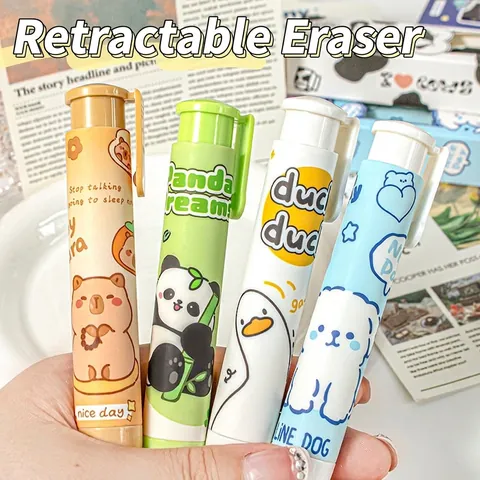 Cute Cartoon Retractable Eraser Pen Style Mechanical Eraser For Students School Office Stationery Clean Low Debris Eraser