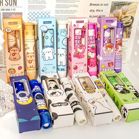 Cute Cartoon Retractable Eraser Pen Style Mechanical Eraser For Students School Office Stationery Clean Low Debris Eraser