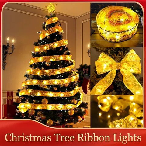 Christmas LED Ribbon Fairy Lights Double Layer Bronzing Star Patterns String Lights Battery Powered USB For Xmas Tree Decor