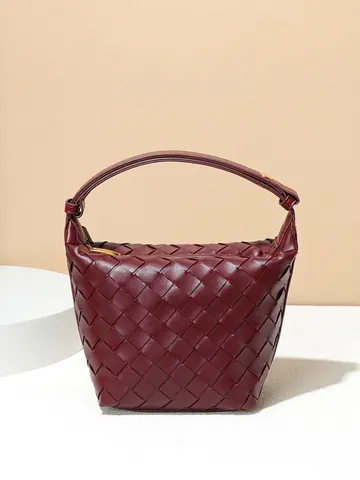 Borsa a Mano da Donna in Pelle PU Intrecciata a Mano di Moda Grande Capacità Stile Lunch Box Quotidiana Street Trend Tote Con Cerniera
