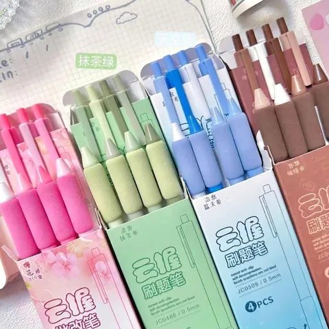 Juego de 4 Bolígrafos de Gel Retráctiles Estéticos Con Agarre de Esponja Suave Tinta de Secado Rápido ST de 0,5 mm Colores Macarrón Suministros Escolares