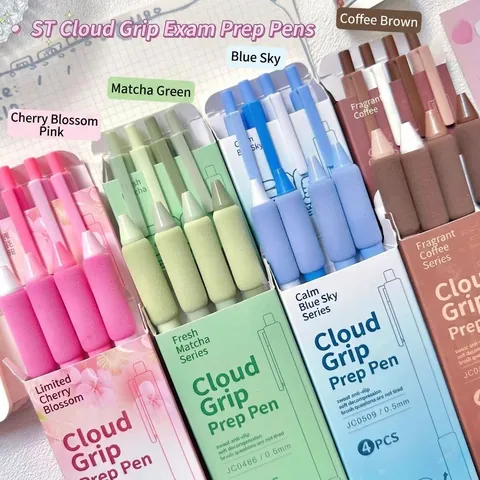 Set di 4 Penne Gel a Scatto Estetiche Con Impugnatura in Spugna Morbida Inchiostro ad Asciugatura Rapida ST da 0,5 mm Colori Macaron Forniture Scolastiche