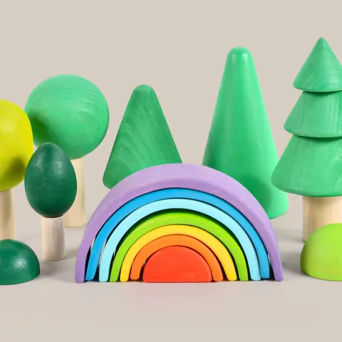 Blocchi da Costruzione Arcobaleno in Legno Giocattolo Albero della Foresta Montessori Gioco Educativo Decorazione Bambini